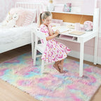 Rainbow Runner Kids Rugs for Girls Bedroom, Unicorn Room Decor, Fluffy Colorful Pastel Shag Area Rug for Baby Nursery, Soft Cute Fuzzy Kawaii Furry Plush Carpet for Playroom Preppy Dorm, 3x5 Rug Small