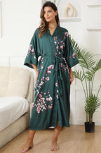 Kihnop Women's Floral Long Kimono Robe Long Satin Robe Long Silk Robe Ladies Kimonos Silky Bathrobe Cover Up, One Size