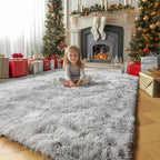 Amdrebio Tie-Dyed Light Grey Area Rugs for Bedroom, Fluffy Furry Rugs for Living Room, Modern Shag Throw Rug for Kids Room Decor, Shaggy Fuzzy Carpet, Indoor Plush Rug for Dorm Classroom, 4x6 Rug