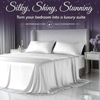 SLEEP SANCTUARY Satin Sheets Queen Size – 4 Piece Luxury Silky Bed Set, Softer Than Silk, 15" Deep Pocket, Cooling & Wrinkle-Free, Moisture-Wicking & Breathable for Hair & Skin (Striped White)