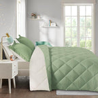 HIG 3pc Sage Green King Size Comforter Set -All Season Reversible Down Alternative Comforter with Two Shams -Quilted Duvet Insert with Corner Tabs - Diamond Stitched Blanket - Breathable, Soft, Fluffy