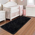 Black Runner Rug for Bedroom 2x6 Fluffy Shaggy Rug Soft Plush Fuzzy Area Rug Bedside Runners for Hallway Kids Nursery Living Room with Non Slip Modern Indoor Decor Carpet