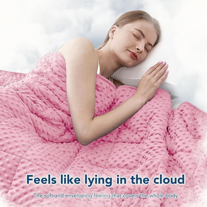 Topcee Weighted Blanket for Adults (12lbs 48"x72"), Minky Dots Heavy Blanket for 110-130lbs Sleeping, Soft, Cozy and Cooling Weighted Throw Blankets, Machine Washable, Pink