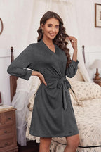 Ekouaer Women‘s Robes Lightweight 3/4 Sleeve Short Knit Bathrobe Soft Knee Length Sleepwear Robes with Pockets S-XXL