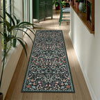 Lahome Claude Floral Kitchen Runner, 2x6 Black Washable Runner Rug Non Slip, Soft Low Pile Stain Resistant Bathroom Laundry Floor Carpet, Boho Thin Long Carpet for Entryway
