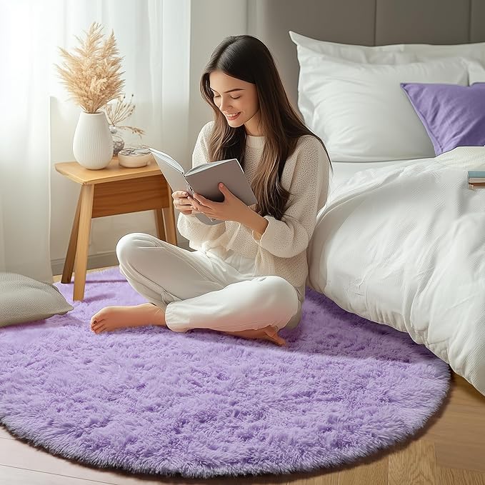ONASAR Light Purple Round Rugs 6ft for Living Room Bedroom, Fluffy Circle Area Rug for Kids Girls Boys Teen, Soft Plush Shaggy Carpet for Nursery Dorm Classroom Playroom Home Decor Aesthetic