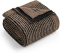 Snuggle Sac Ultra Soft Throw Blanket for Couch, Fuzzy Microfiber Knit Stripe Blankets for Couch, Sofa, Travel, Black Brown, 50x60 inches
