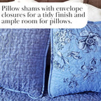 Southshore Fine Living, Inc. Oversized Quilt Bedding Set, Twin XL Coverlet with Matching Pillow Sham, Harmony Floral Coverlet, All Season Quilt Bedspread, Lightweight Twin XL Quilts, Blue