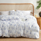 Nayoroom Blue Floral Duvet Cover King Size Cottagecore Flower Leaf Spring Comforter Cover 3 Pcs Soft Breathable Microfiber Pastoral Aesthetic Bedding Set with Zipper Closure