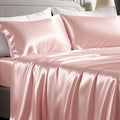 Bedsure Pink Satin Sheets Queen Size - 4 Piece Silky Bedsheets with 15 Inches Deep Pocket Fitted Bedsheet,1 Flat Sheet, 2 Satin Pillowcases, Good for Hair & Skin (Queen, Peach Pink)