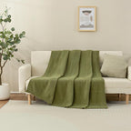 Knitted Throw Blanket 50"X60", Olive Green Knit Throws for Bed, Super Soft Boho Chevron Blankets for Couch Sofa Chair Room Decor, Textured Decorative Farmhouse Cozy Lightweight