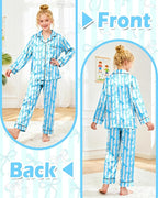 Girls Pajamas Silk PJS Set Satin Sleepwear Long Sleeve Jammies for Kids Button-Down Nightwear Loungewear 3-16 Years