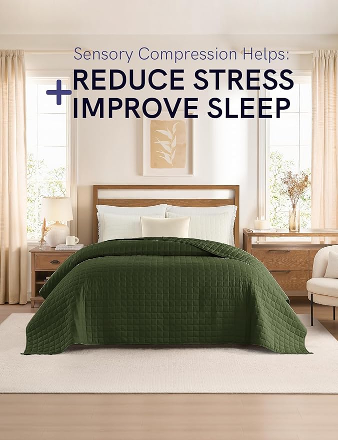 YnM Exclusive 40 lbs Weighted Blanket, Extra Heavy Cotton Bed Blanket for Two Persons, Ideal for Queen or King Bed (88x104 Inches, 40 Pounds, Army Green)