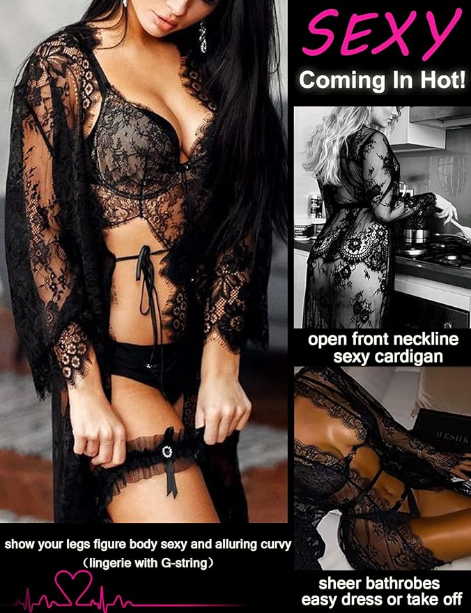 Avidlove Women's Lace Kimono Robe Babydoll Lingerie Mesh Nightgown S-5XL