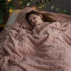 NEWCOSPLAY Super Soft Queen Blanket Dusty Pink Love Premium Silky Flannel Fleece 3D Heart Checkered Lightweight Bed Blanket All Season Use (Dusty Pink Love, Queen(90"x90"))