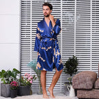 Mens Satin Robe,Silk Long Sleeve House Kimono Bathrobe,Soft Loungewear Dragon Robe