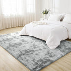 Litanika 5x8 Shag Area Rug for Living Room Bedroom, Tie-Dyed Light Grey High Pile Soft Plush Shaggy Furry Bedside Playroom Dorm Carpet, Non-Slip, Non-Shedding Modern Indoor Floor Rug