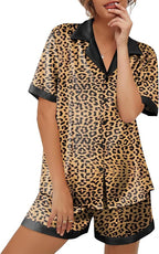 Ekouaer Womens Silk Satin Pajama Set Short Sleeve PJs 2 Piece Button Down Top and Shorts Notch Collar Sleepwear Sets Soft Pjs
