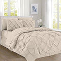 Elegant Comfort 8-Piece Pinch Pleated Comforter Set - All Season Complete Bed in a Bag, Includes 4pc Smart Sheet Set, Bed Skirt, Comforter, Matching Pillowcases and Shams, Full/Queen, Cream