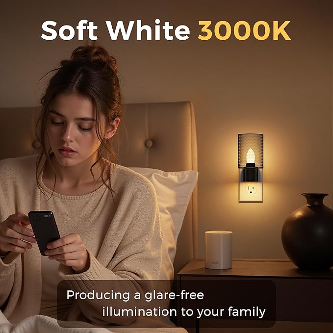 L LOHAS LED Night Light, Night Lights Plug into Wall, 3000K Warm White, Farmhouse Plug in Light with Dusk to Dawn Sensor, for Bedroom, Bathroom, Kitchen, Hallway