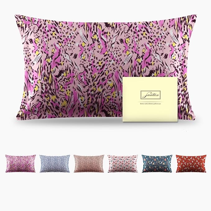 Mulberry Silk Pillowcase for Hair and Skin Standard Size Leopard Print Pillow Cases with Zipper Soft Breathable Smooth Cooling Covers Sleeping (Pink Paint, 20"X 26",1Pcs)