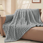BEDELITE Grey Throw Blanket for Couch and Bed- Super Soft and Warm 3D Checkered Fluffy Fuzzy Fleece Blanket, Luxurious Plush Cozy Blanket for Room Decor Fall and Winter, 50x70 inches