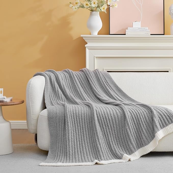 Snuggle Sac Fluffy Grey Blanket Twin Size, Soft Luxurious Knit Fuzzy Microfiber Blankets for Couch, Sofa, Bed, Grey, 60x80 inches