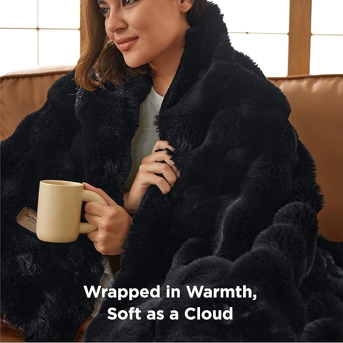 Bedsure GentleSoft Fluffy Fuzzy Black Throw Blanket for Bed, Soft Cozy Fleece Faux Fur Blanket for Couch, Black Room Decor Minky Velvet Sofa Cover, Thick Warm Plush Bedding Cozy Gifts for Women Men