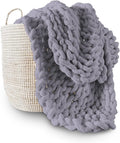 Adyrescia Chunky Knit Blanket Throw | 100% Hand Knit with Jumbo Chenille Yarn (60"x80", Lilac Gray)