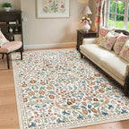 Lahome Claude Floral 5x7 Beige Bedroom Rug, Non-Slip Washable Area Rugs for Nursery, Botanical Soft Boho Carpet Floor Mats for Kids, Playroom, Living Room