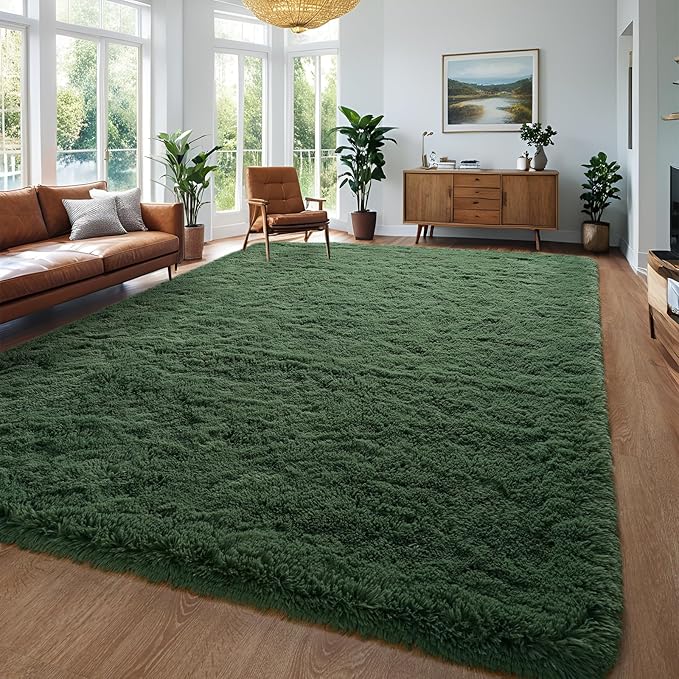 Deep Green Area Rugs 4x6 Feet Rug for Bedroom Living Room, Cute Indoor Shaggy Carpets, Plush Soft Rug for Kids Room, Fluffy Rugs for Girls Boys Nursery Room Home Decor