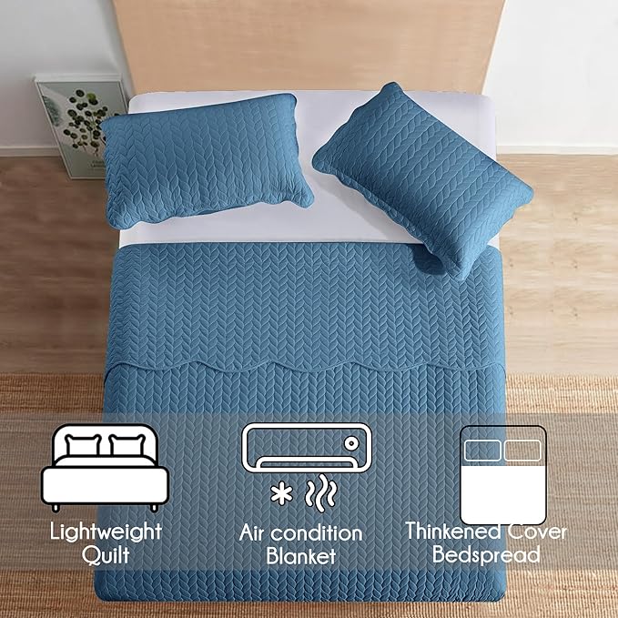 IR Imperial Rooms Queen Quilt Bedding Set Size (90" x 96") + 2 Pillow Shams (20" x 26"+ 2") - 3 Pcs All Season Lightweight Reversible Microfiber Coverlet Embossed Quilt Bedspread (Light Blue)