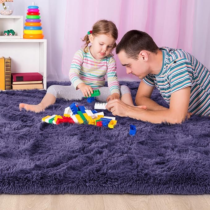 Noahas Fluffy 6x9 Area Rugs for Living Room,Shaggy Taro Purple Rugs for Bedroom Girls,Thick Shag Throw Carpet,Soft Non-Slip Dorm Nursery Kids Rug Home Decor Aesthetic