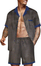 Ekouaer Men Satin Silk Pajamas Set with Pockets Sleepwear Shorts Satin Summer Loungewear 2 Piece Button Down Set S-3XL