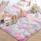 ISEAU Rainbow Rug for Girls Bedroom, 3 x 5 Feet Fluffy Area Rugs for Living Room, Ultra Kawaii Abstract Shaggy Colorful Carpet, Fuzzy Cute Unicorn Rug for Kids Girl Room Decor