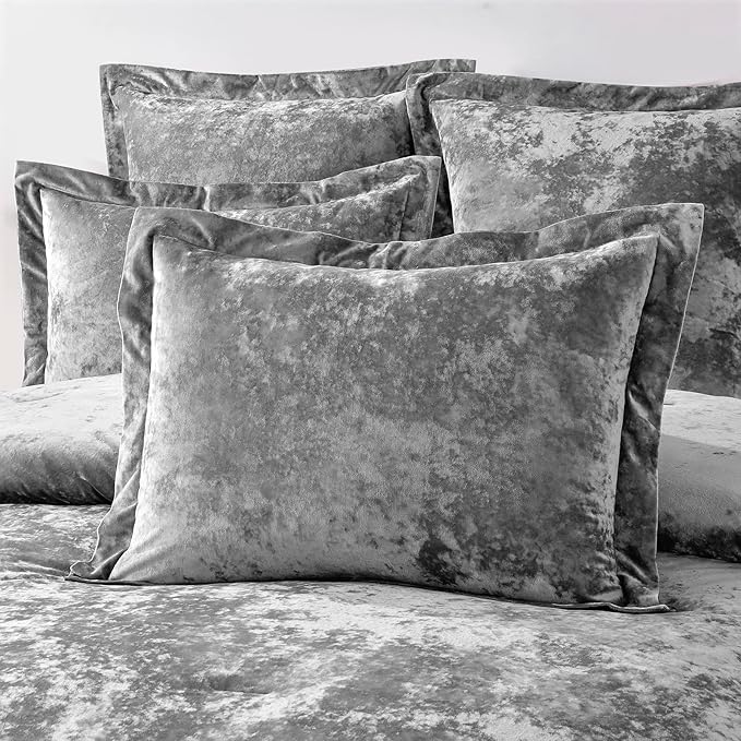 Fredsure Distressed Velvet Comforter Set, 5 Pieces Dark Grey King, Distressed Velvet Face and Brushed Microfiber Reverse