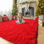 Amdrebio Red Area Rugs for Living Room Bedroom, Christmas Rug 6x9, Large Red Carpet, Plush Fuzzy Furry Rug for Kids Playroom, Fluffy Shaggy Throw Carpets for Dorm, Aesthetic Rugs for Boys Room Decor