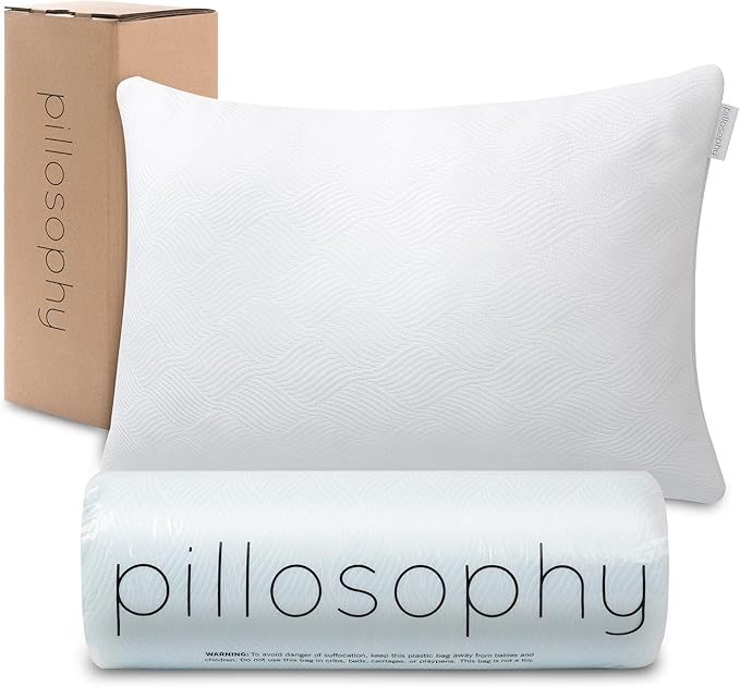 pillosophy Original Adjustable Loft Pillow • Gel-Infused Shredded Memory Foam Fill • Dual-Sided Washable Cooling Cover • Perfect for Back, Side, Stomach Sleepers (Queen Size, 1-pack)
