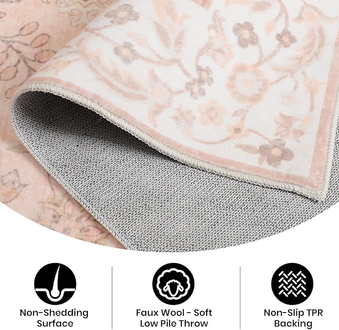 CRYPTOLITE Area Rug for Living Room, 6x9 Machine Washable Non Slip Large Faux Wool Throw Rug, Low Pile & Non-Shedding Boho Large Carpet Rugs for for Dining Room, Bedroom, Office (Cinnamon)