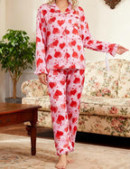 SWOMOG Womens Silk Satin Pajamas Set Long Sleeve Button Down Sleepwear 2 Piece Lounge Set Pj Set XS-3XL