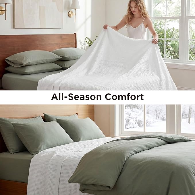 Bedsure Gentlesoft 100% Cotton Throw Blanket for Couch 50x70 inches - Cooling Breathable and Soft for Spring Summer, Waffle Weave Throw Blanket for Office, White