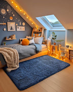 Ophanie Upgrade Rugs Fluffy Shaggy Soft Area Rug Non-Slip Indoor Floor Carpet 3x5 Ft Navy Blue