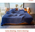 YnM Velvet Weighted Blanket, Handmade Chunky Knitted Design, Soft and Cozy, Temperature Regulating and Breathable, Machine Washable Throw for Sleep or Home Decor (Blue, 60x80 Inch, 15lbs)