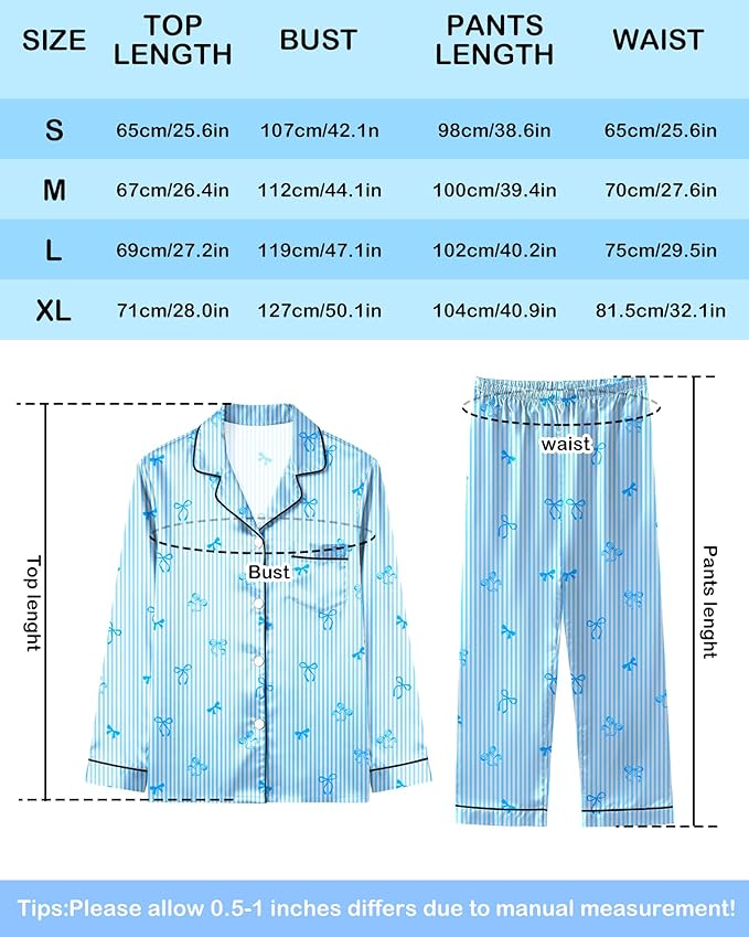 Womens Satin Pajama Set 2 Piece Silk Long Sleeve Pjs Soft Button Down Loungewear Sleepwear