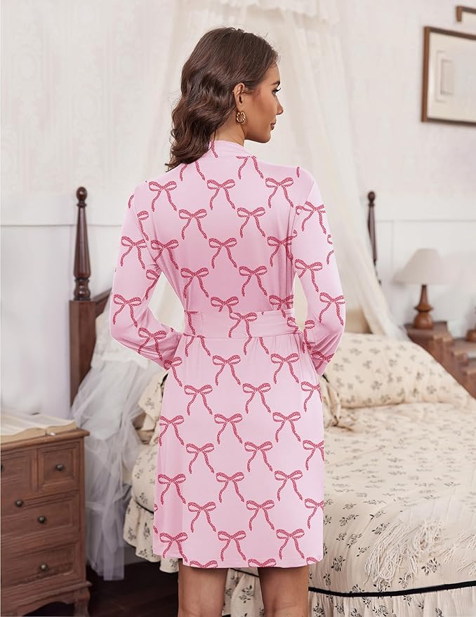 Ekouaer Women‘s Robes Lightweight 3/4 Sleeve Short Knit Bathrobe Soft Knee Length Sleepwear Robes with Pockets S-XXL
