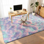 Litanika 9x12 Fluffy Shag Faux Fur Area Rug for Living Room Bedroom, Tie-Dyed Blue Rainbow High Pile Soft Plush Furry Bedside Playroom Dorm Carpet, Non-Slip, Non-Shedding Modern Indoor Floor Rug