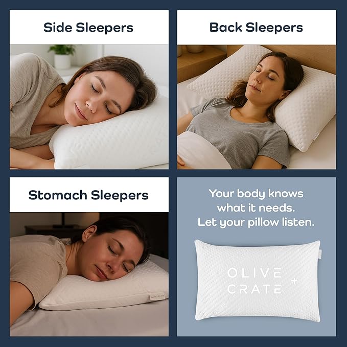 Olive + Crate BreathePure™ Adjustable Cooling Shredded Memory Foam Pillow - Breathable Bamboo Viscose Cover for Temperature Control - Gel Pillows for Side Sleepers - Queen Size