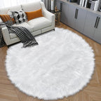 6ft Sheepskin Faux Fur White Round Rugs for Bedroom Living Room, Fluffy White Circle Rug for Kids Room Furry Shaggy Circular Carpet for Teen Girls Room Non-Slip