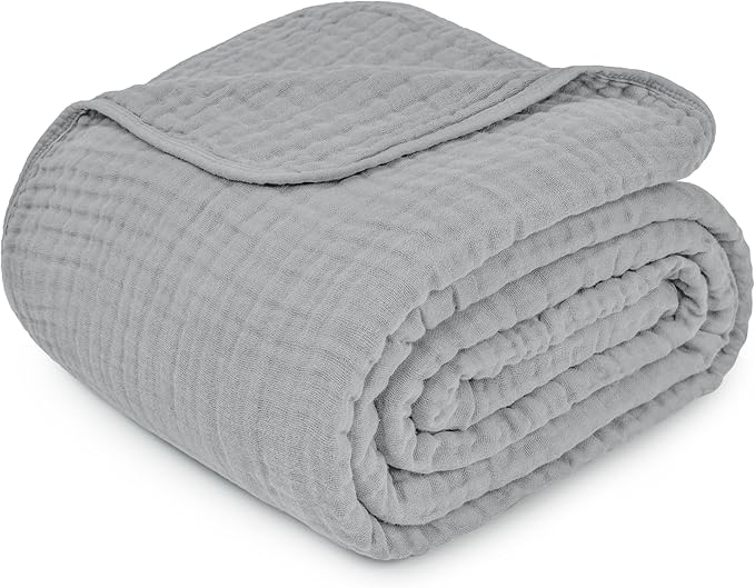 Comfy Cubs Muslin Blanket for Adults Twin 90" x 66" - 6 Layer Soft, Breathable & Lightweight Muslin Adult Blanket - Machine Washable & Designed in The US Bedding for All Seasons - Heather Blue