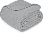 Comfy Cubs Muslin Blanket for Adults Twin 90" x 66" - 6 Layer Soft, Breathable & Lightweight Muslin Adult Blanket - Machine Washable & Designed in The US Bedding for All Seasons - Heather Blue